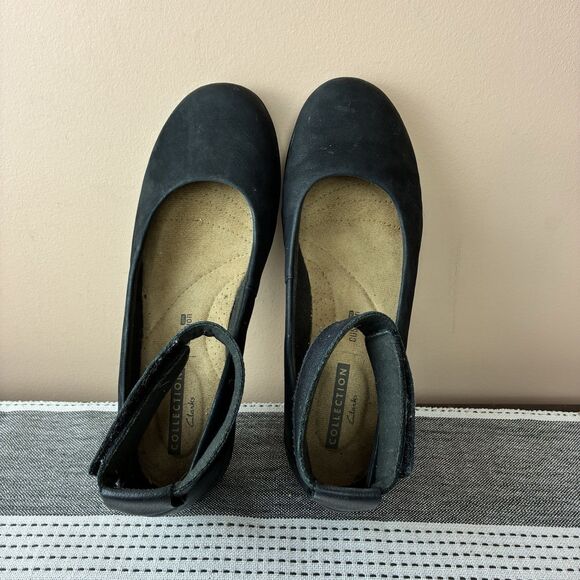 Clarks Medora-Nina Black Suede Ankle Wrap Ballet Flat Casual Women Shoes 7.5 - Picture 5 of 8